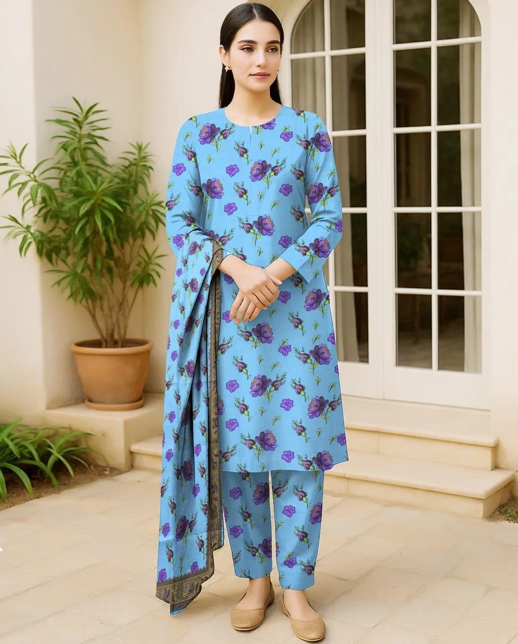 3 Pcs Women's Unstitched Digital Print Suit