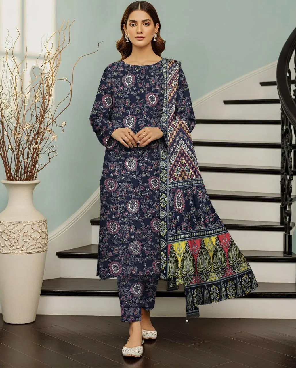 3 Pcs Women's Unstitched Digital Print Suit