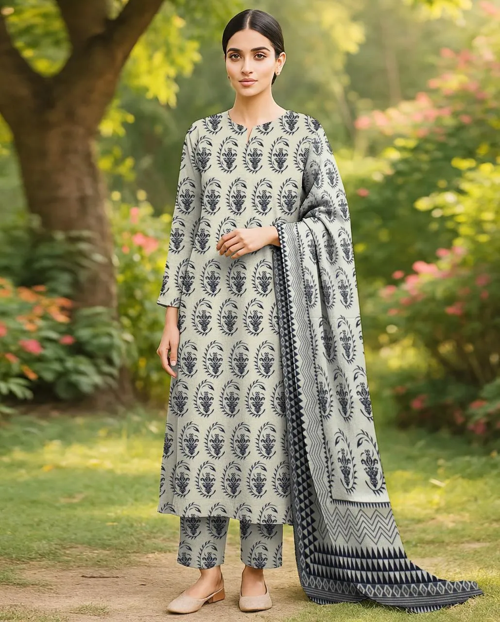 3 Pcs Women's Unstitched Digital Print Suit