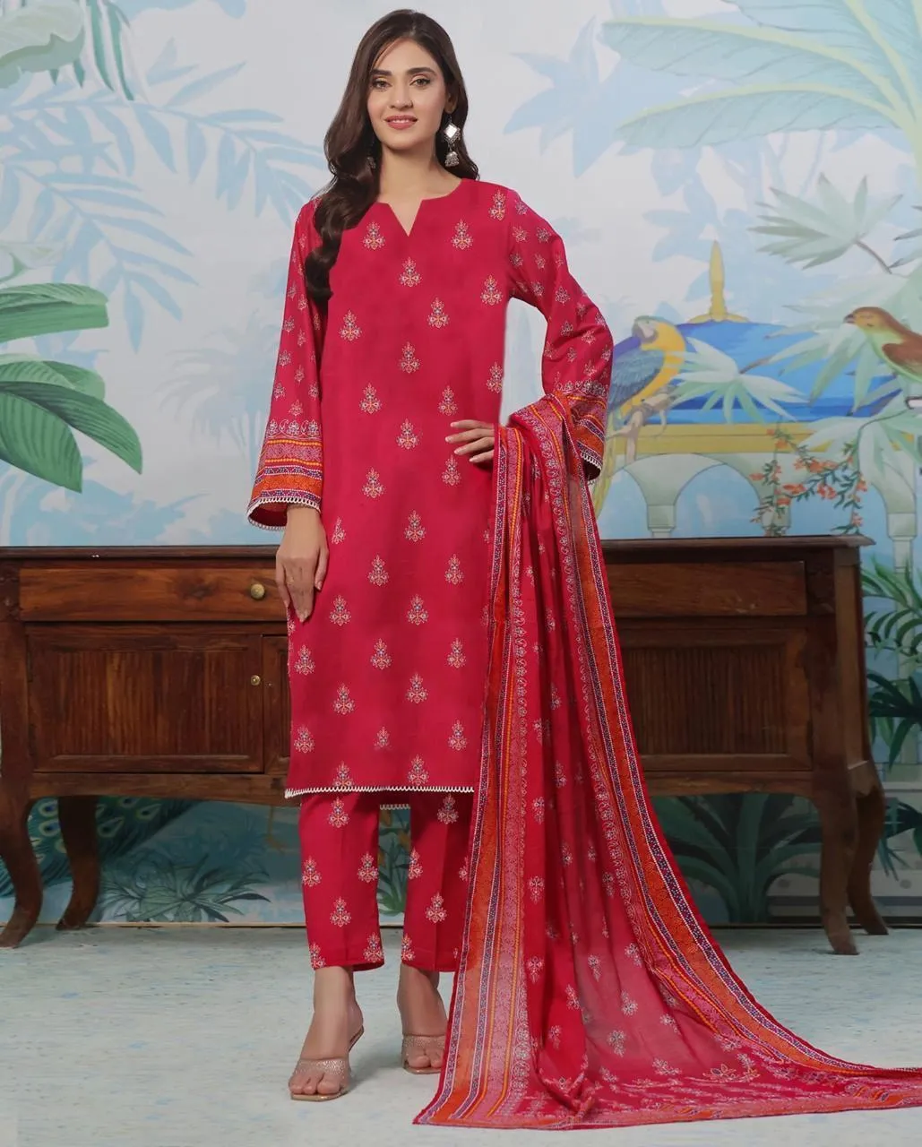 3 Pcs Women's Unstitched Digital Print Suit