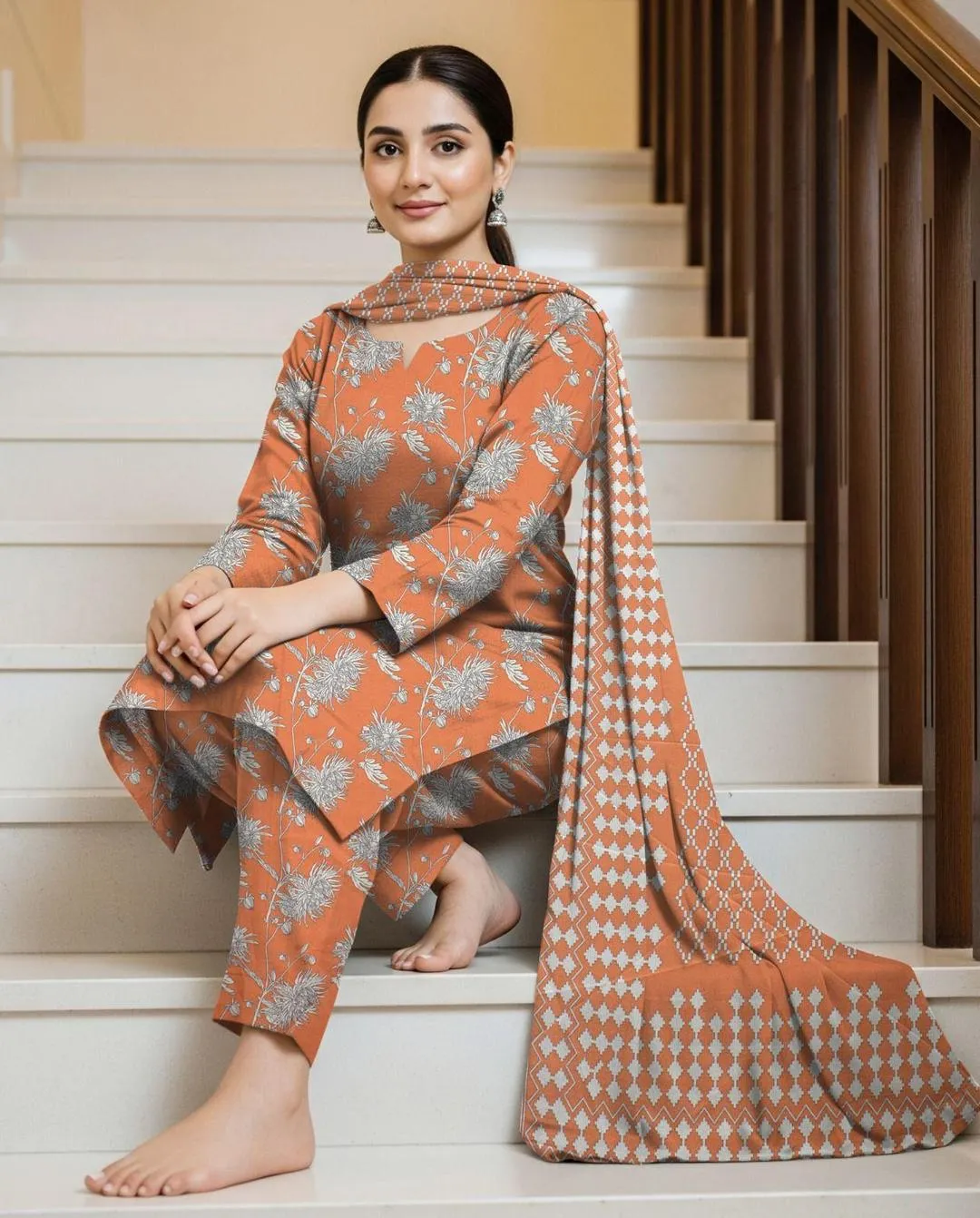 3 Pcs Women's Unstitched Digital Print Suit