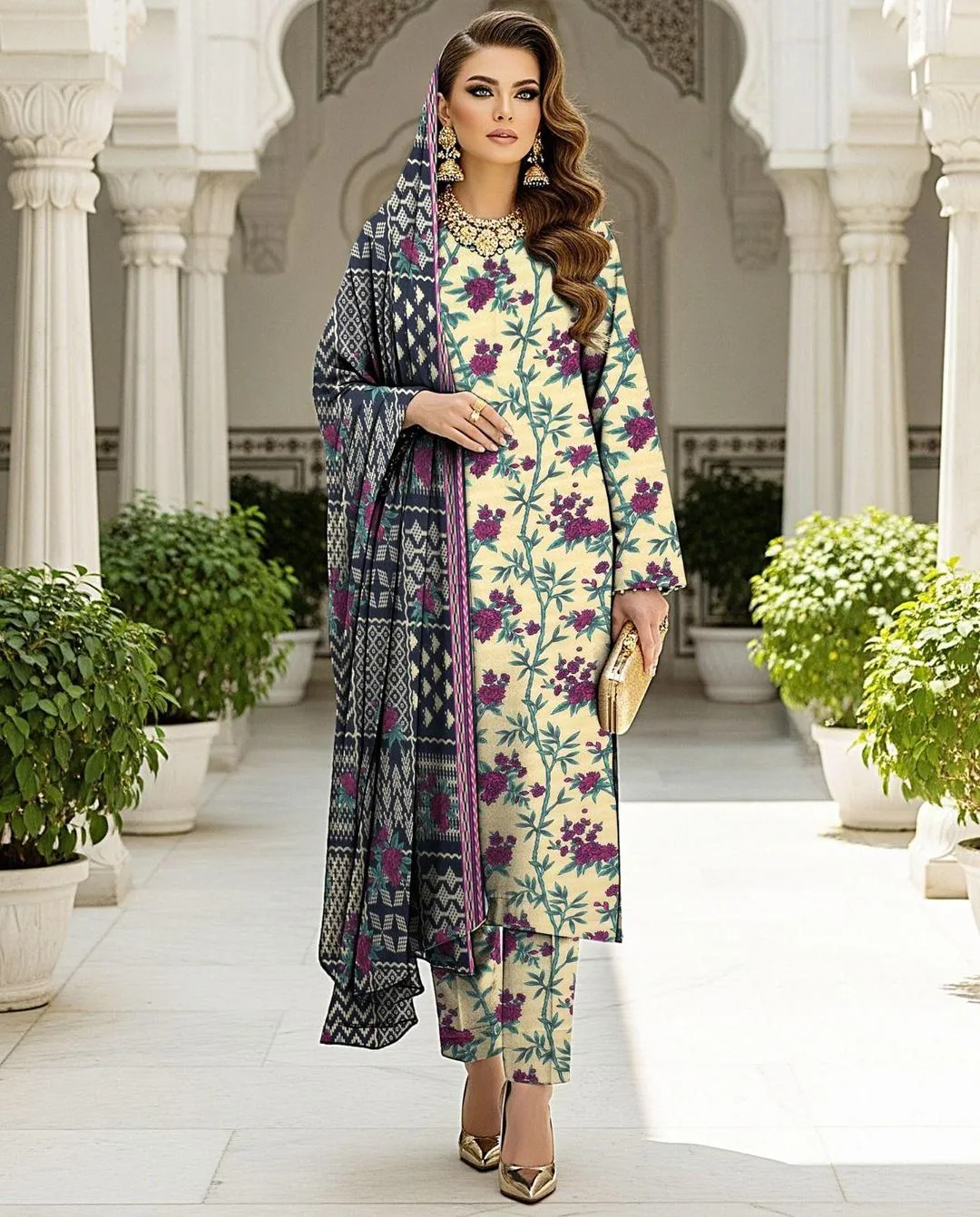 3 Pcs Women's Unstitched Digital Print Suit