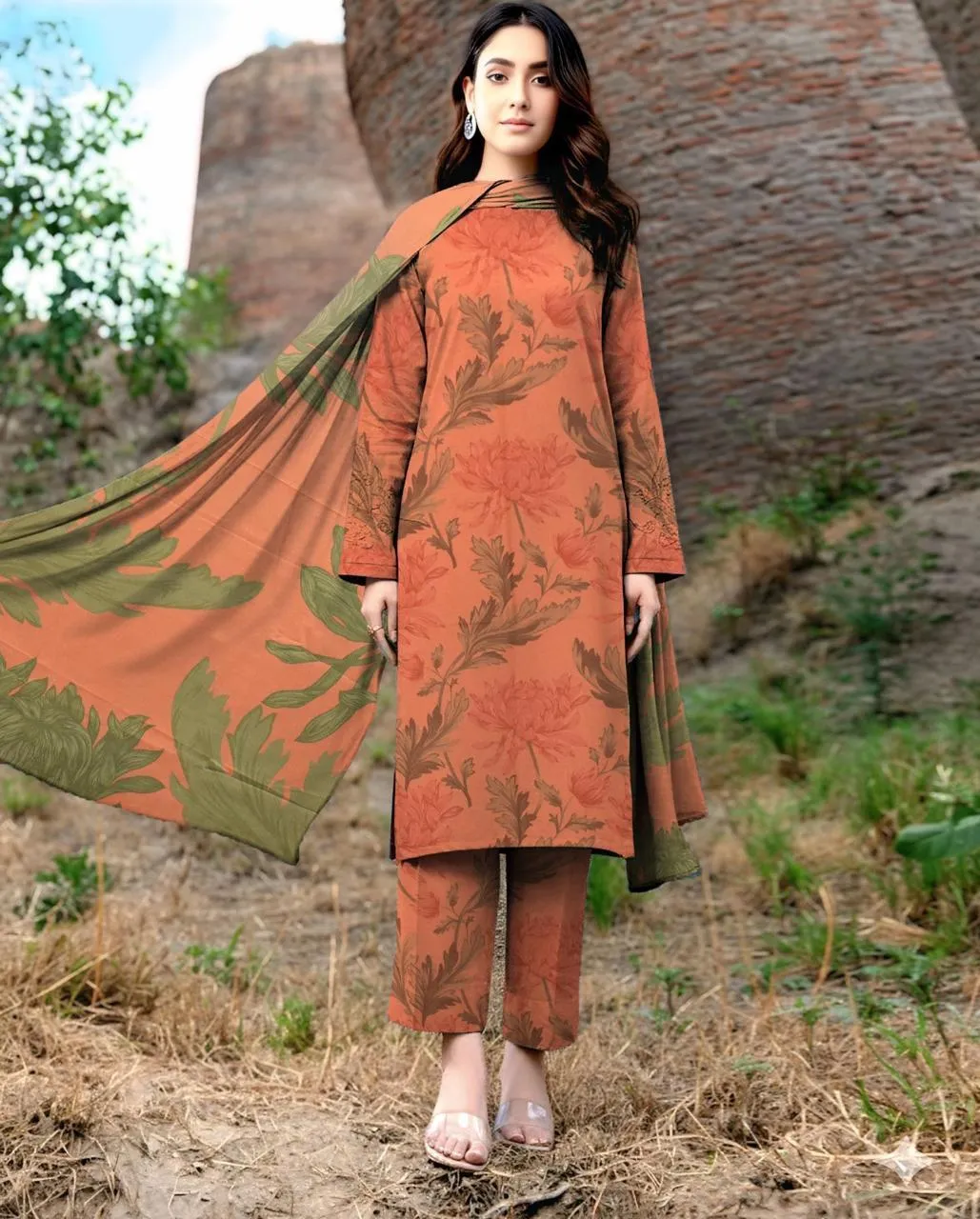 3 Pcs Women's Unstitched Digital Print Suit