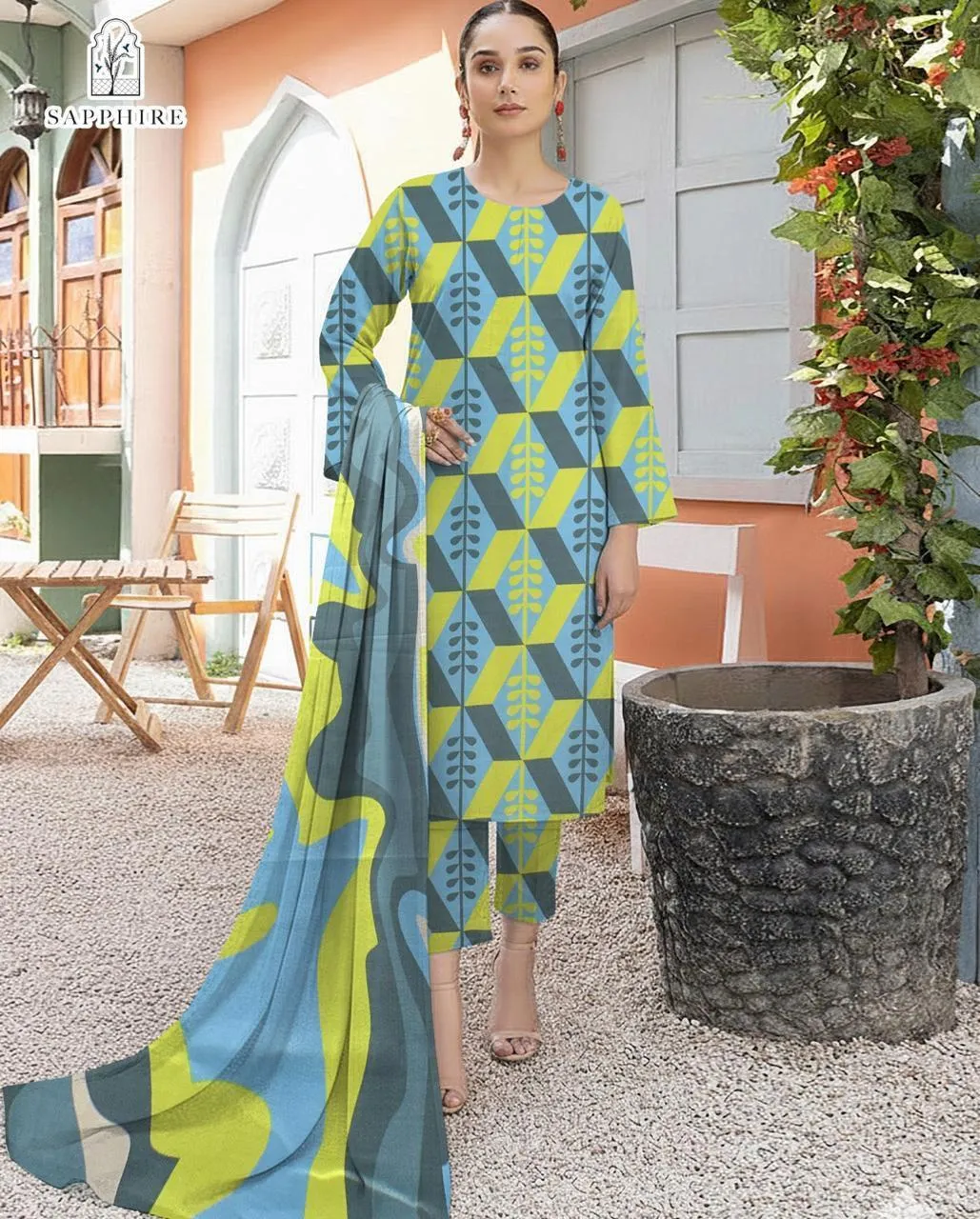 3 Pcs Women's Unstitched Digital Print Suit