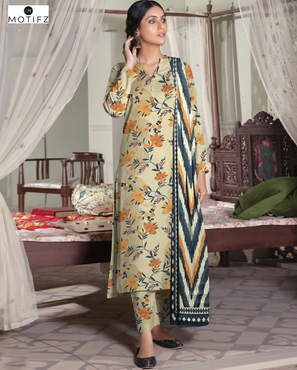 3 Pcs Women's Unstitched Digital Print Suit