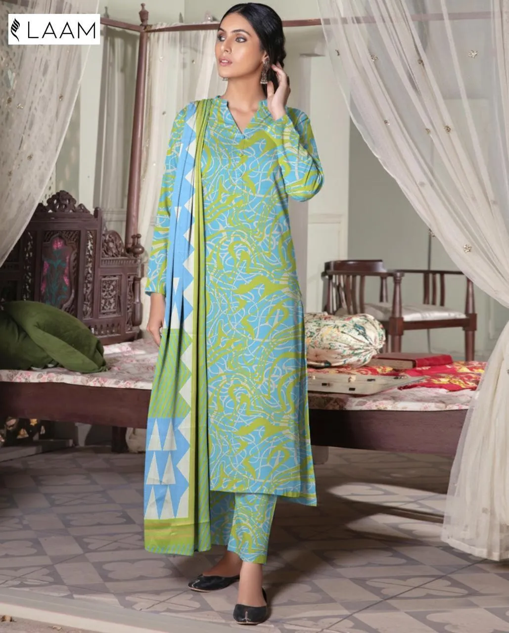 3 Pcs Women's Unstitched Digital Print Suit