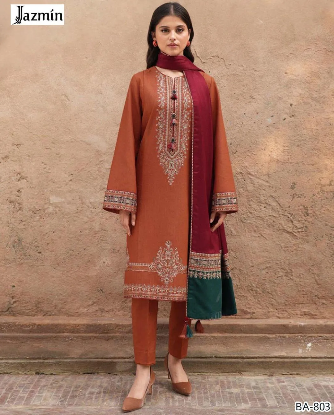 2 Pcs Women's Unstitched Embroidered Suit