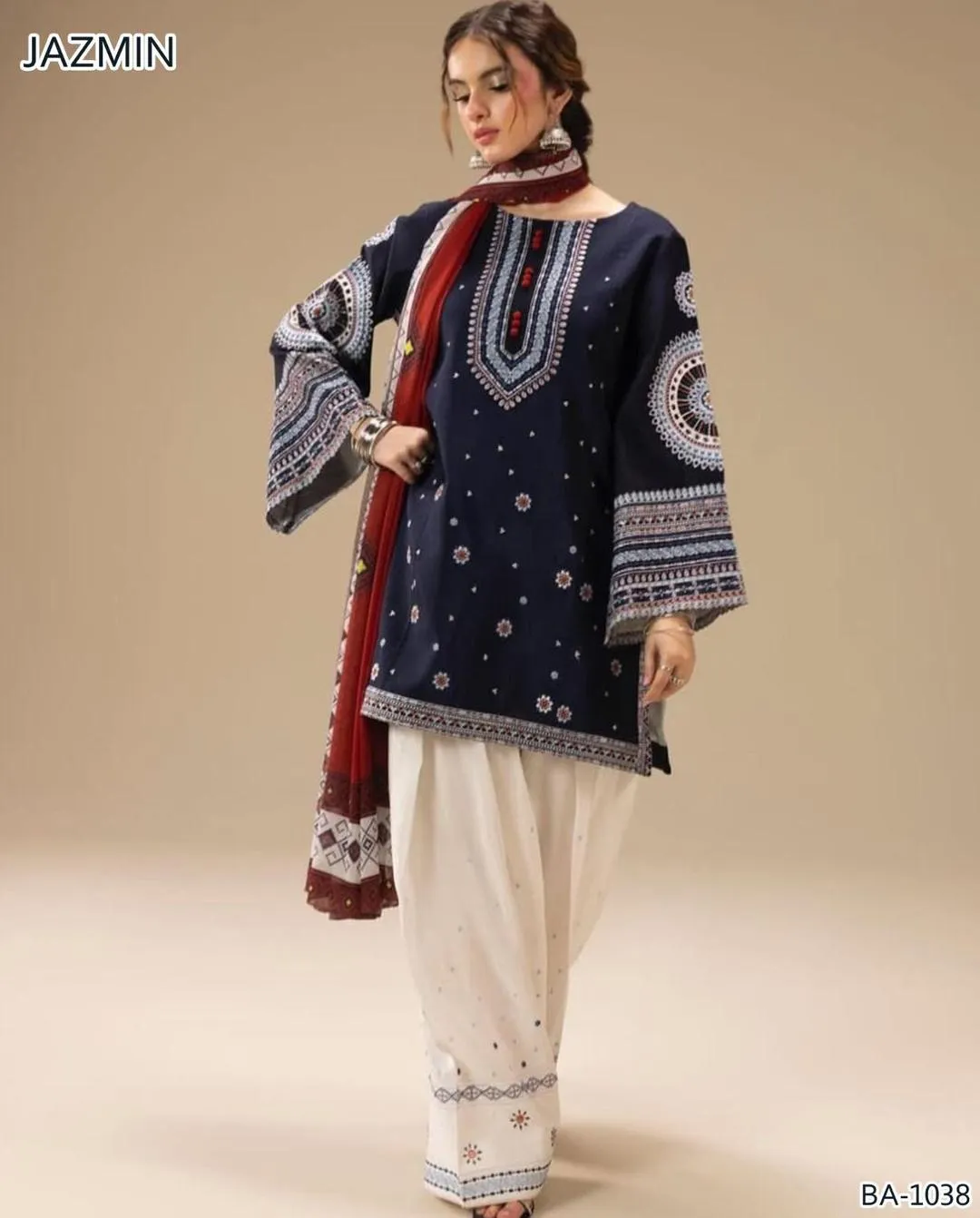 2 Pcs Women's Unstitched Embroidered Suit