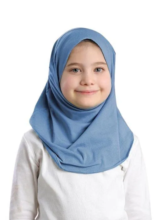 Light Blue Cotton Jersey Hijab Headscarf with Cap Attached - 1 Pc