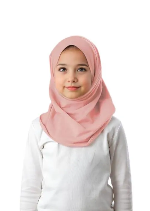 Al Amira Hijab Girls-Plain Jersey Cotton BIDOON ESSMA - Pink (AGE 2-10)