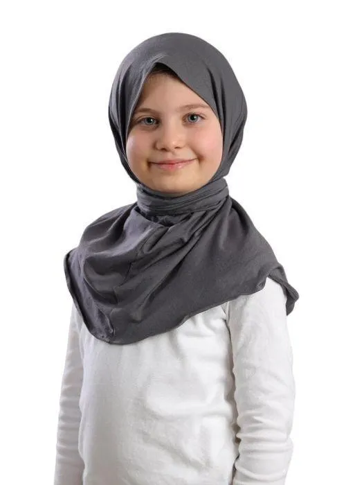 Snap Hijab Girls-Plain Jersey Cotton - Grey Age 2-10