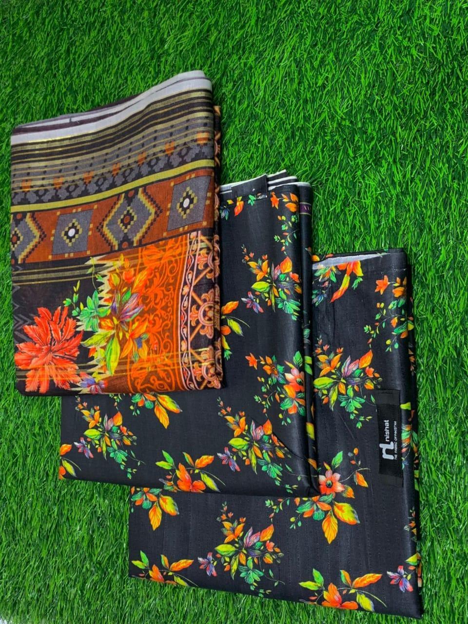 3 Pcs Women's Unstitched Digital Print Suit