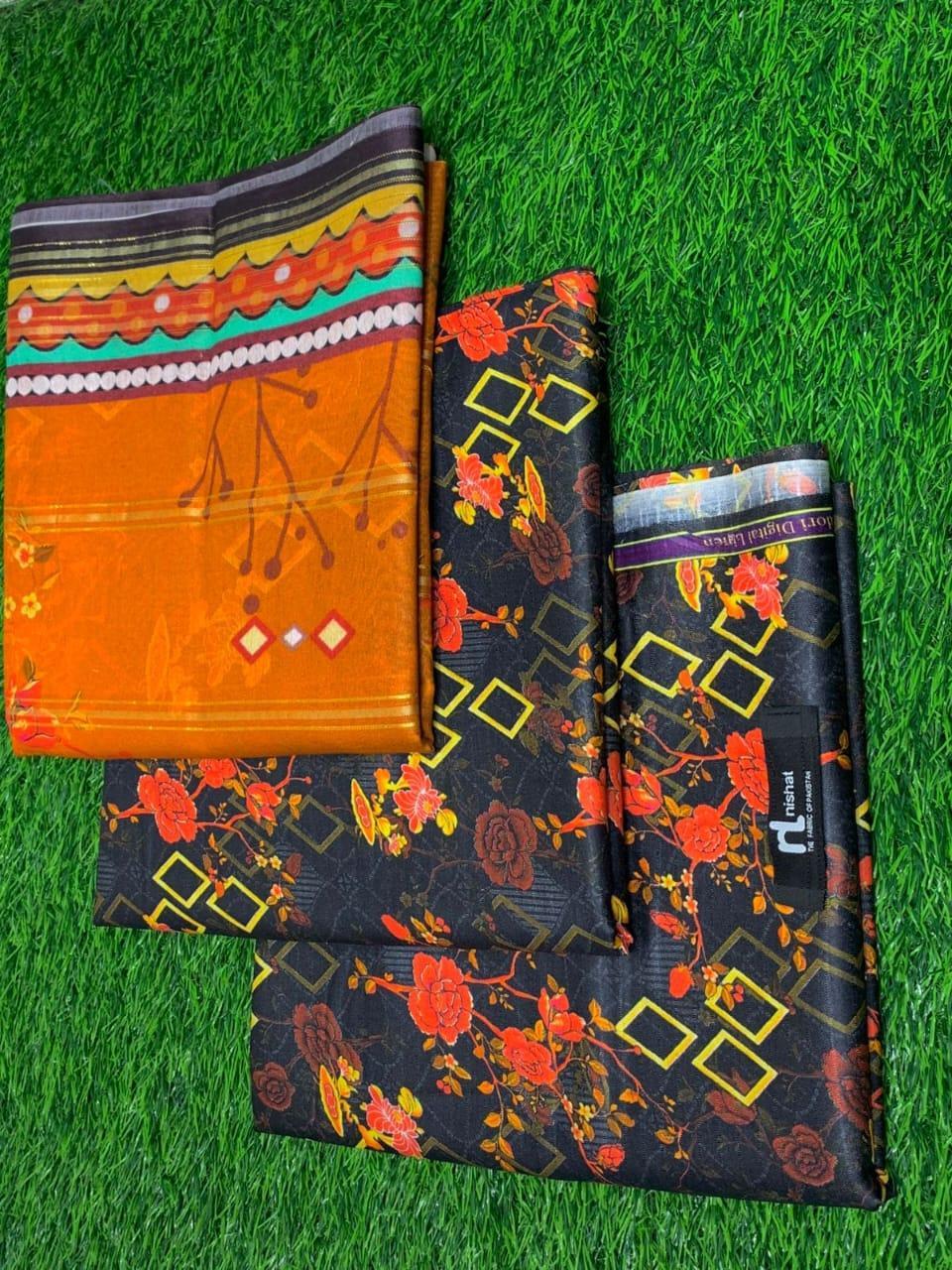 3 Pcs Women's Unstitched Digital Print Suit