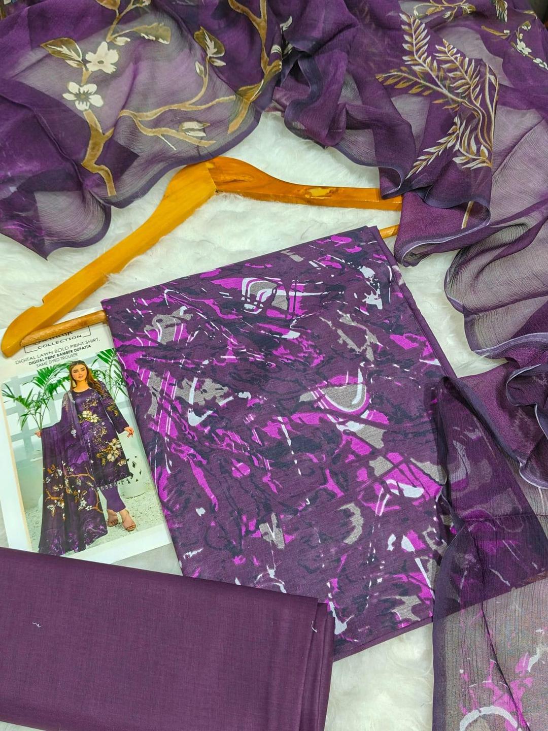 3 Pcs Women's Unstitched Digital Print Suit