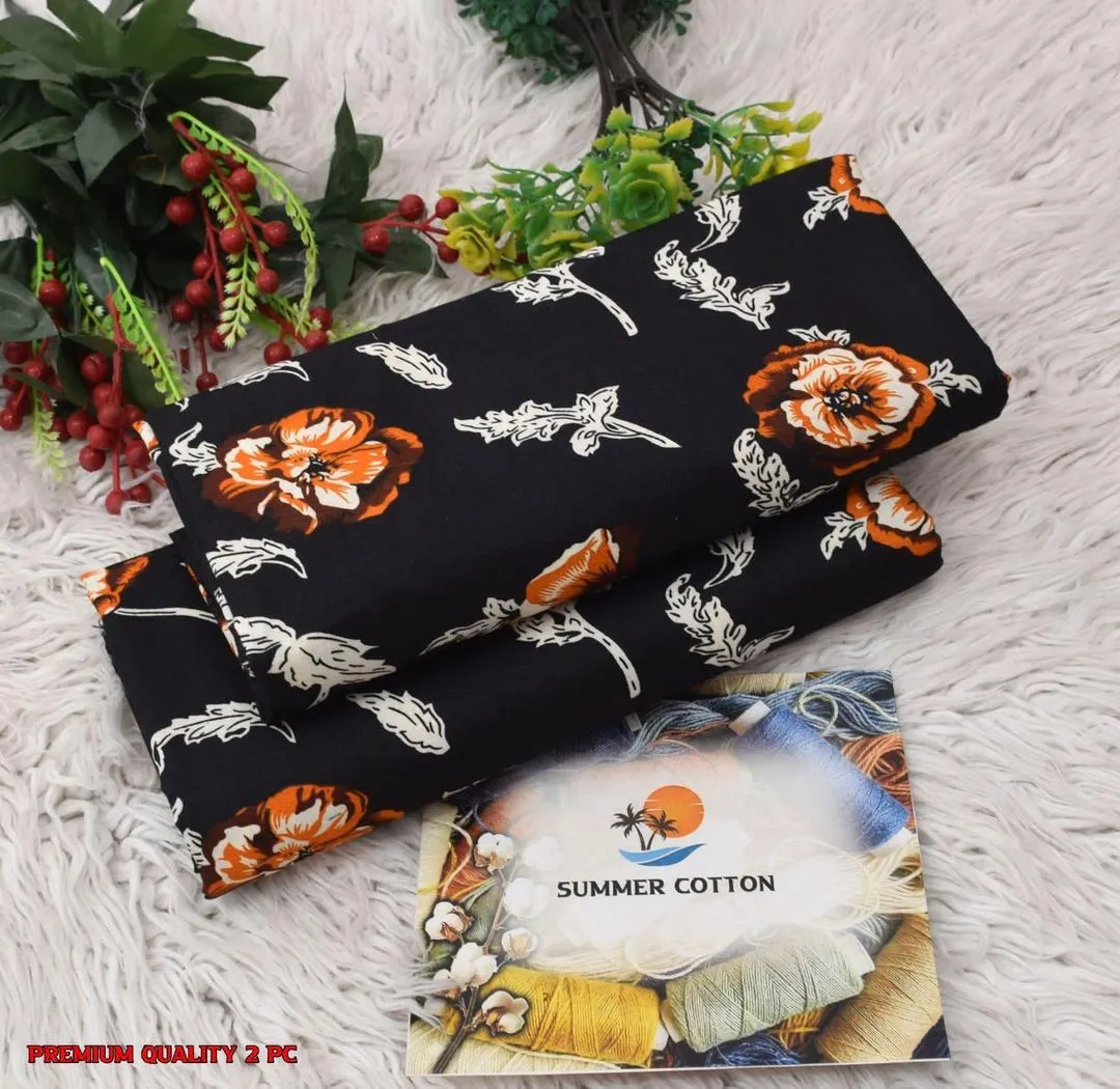 2 Pcs Women Printed Cotton Suit Black view 2