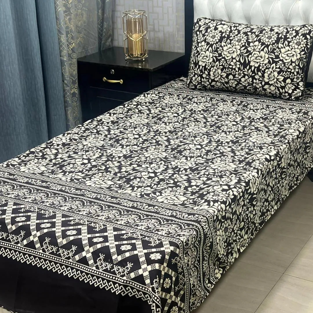 2 Pcs Crystal Cotton Printed Single Bedsheet
