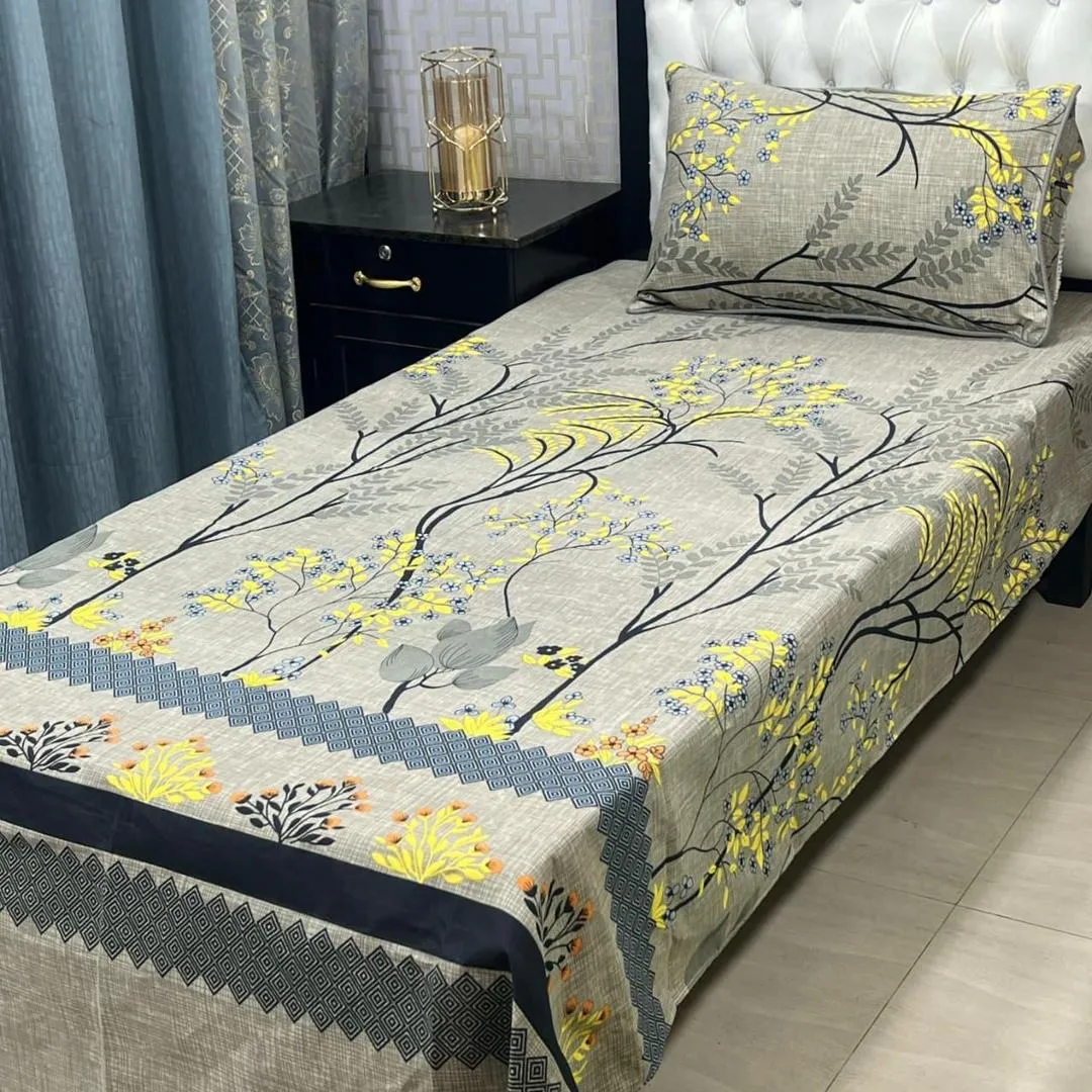 2 Pcs Crystal Cotton Printed Single Bedsheet