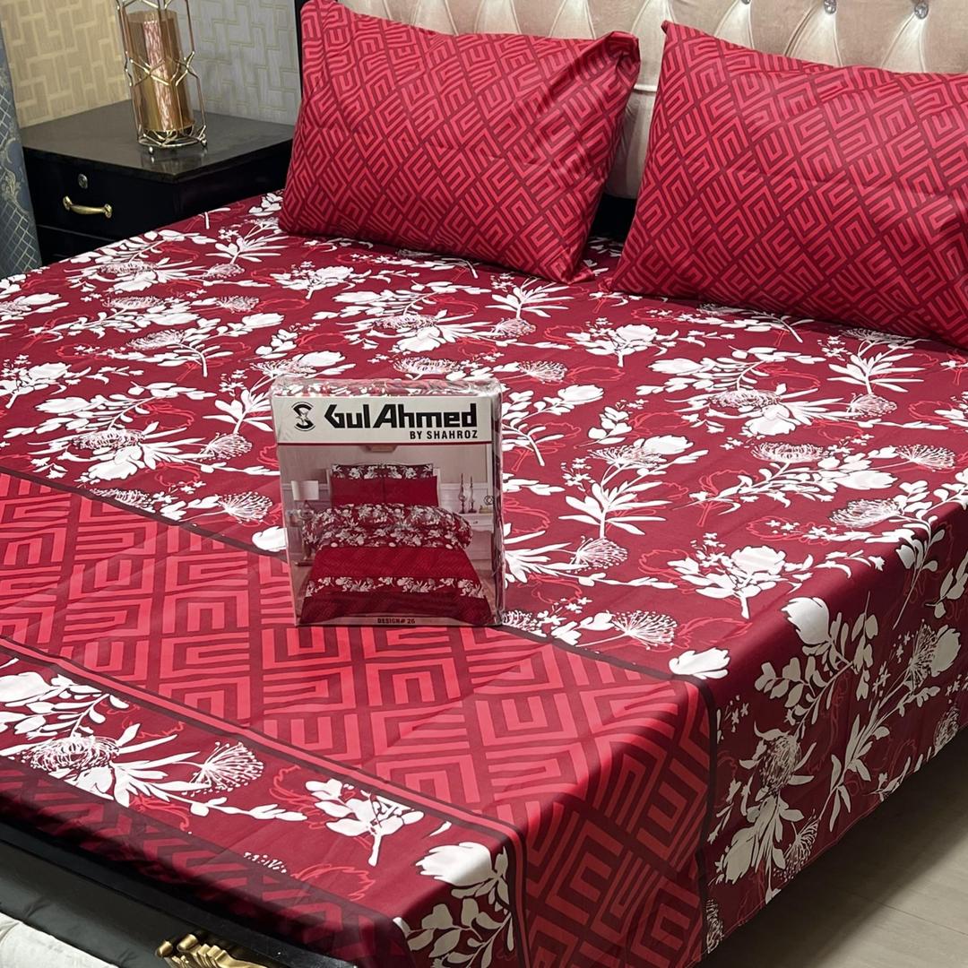 3 Pcs Cotton Salonica Printed Double Bedsheet