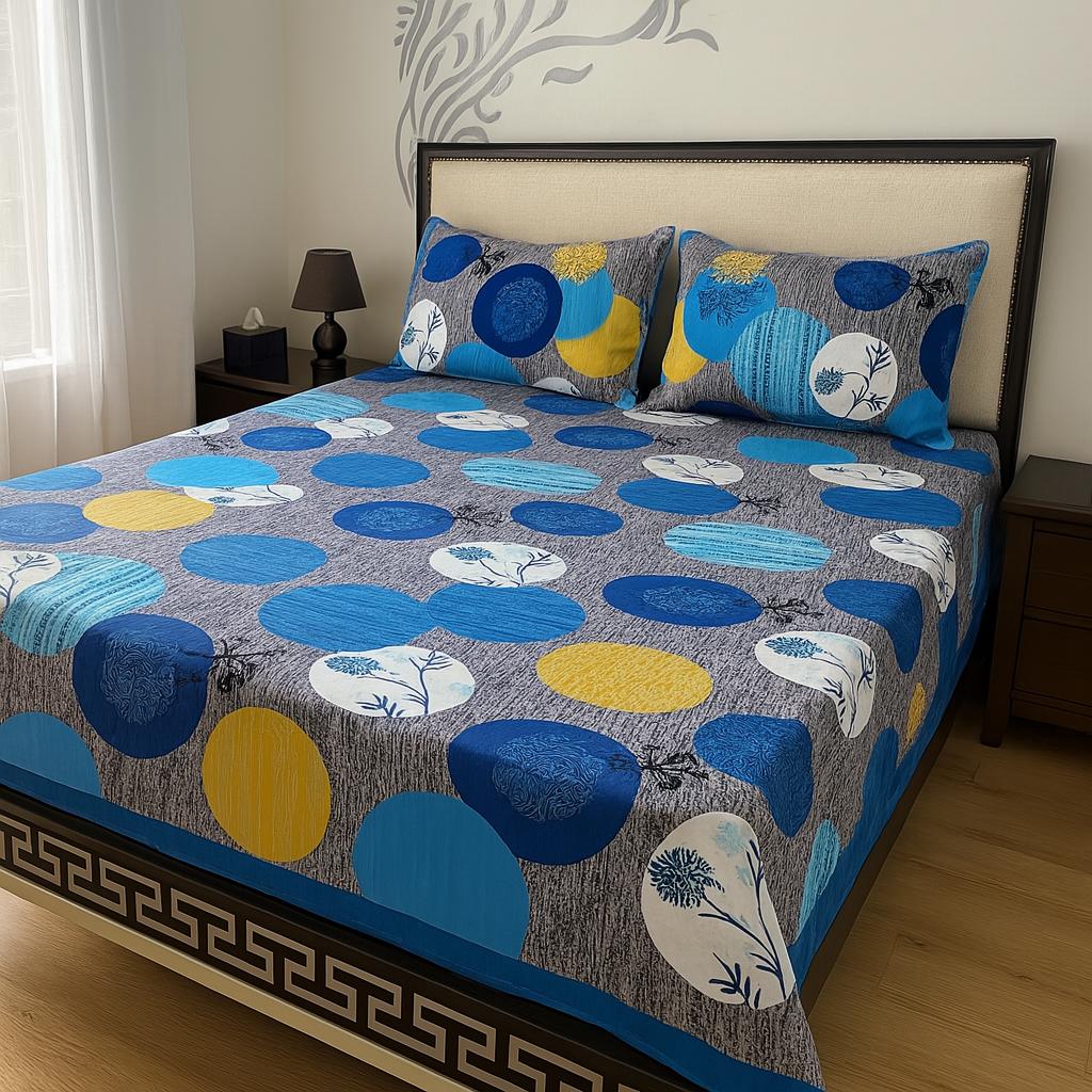 3 Pcs Crystal Cotton Printed Double Bedsheet