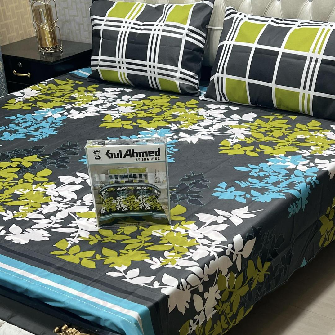 3 Pcs Cotton Sotton Printed Double Bedsheet