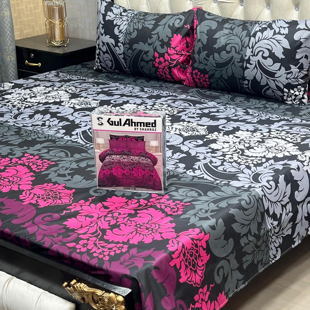 3 Pcs Cotton Salonica Printed Double Bedsheet
