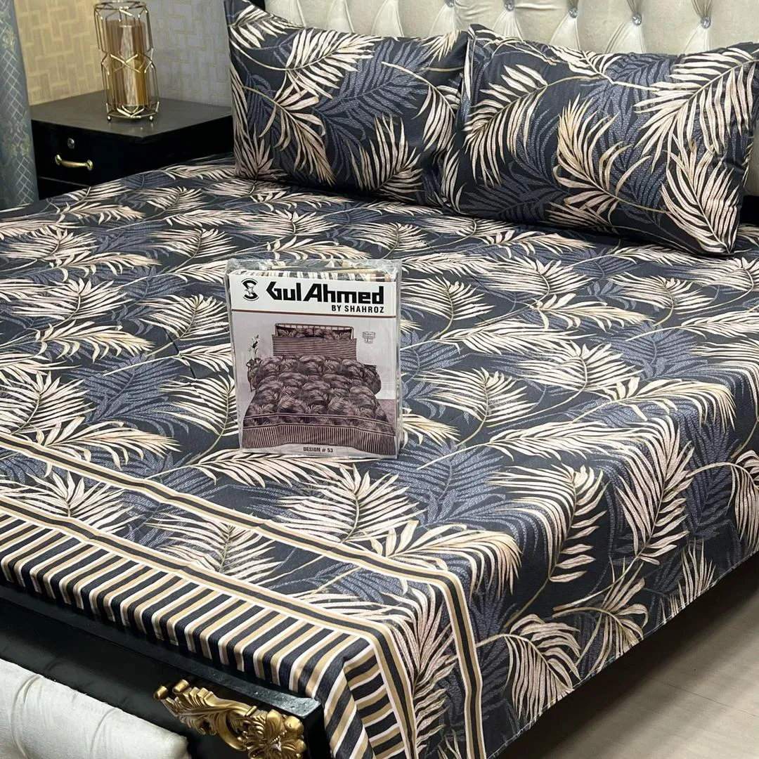 3 Pcs Cotton Sotton Printed Double Bedsheet