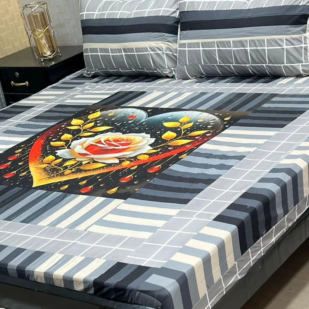 3 Pcs Cotton Sotton Patchwork Double Bedsheet