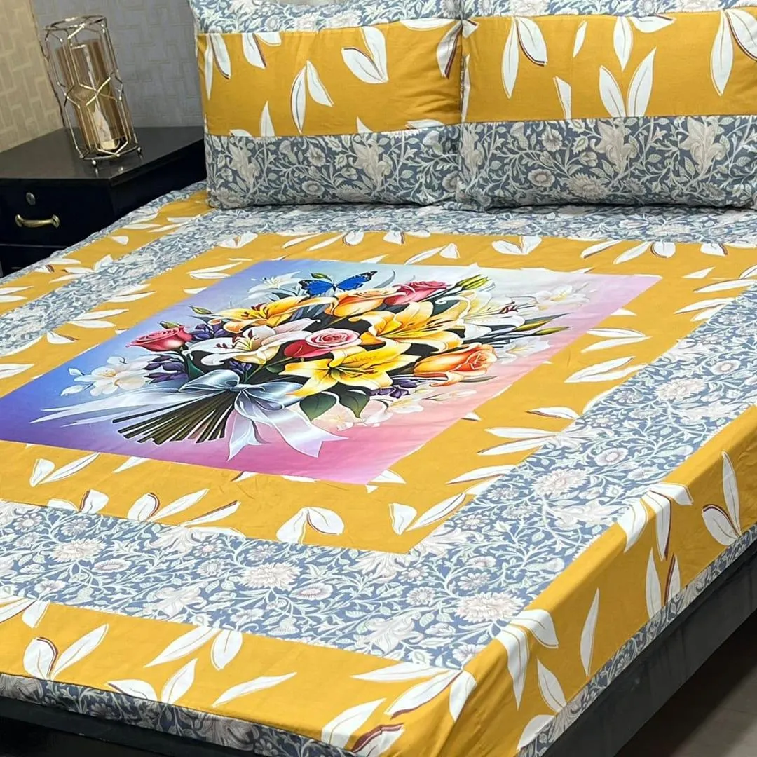 3 Pcs Cotton Sotton Patchwork Double Bedsheet