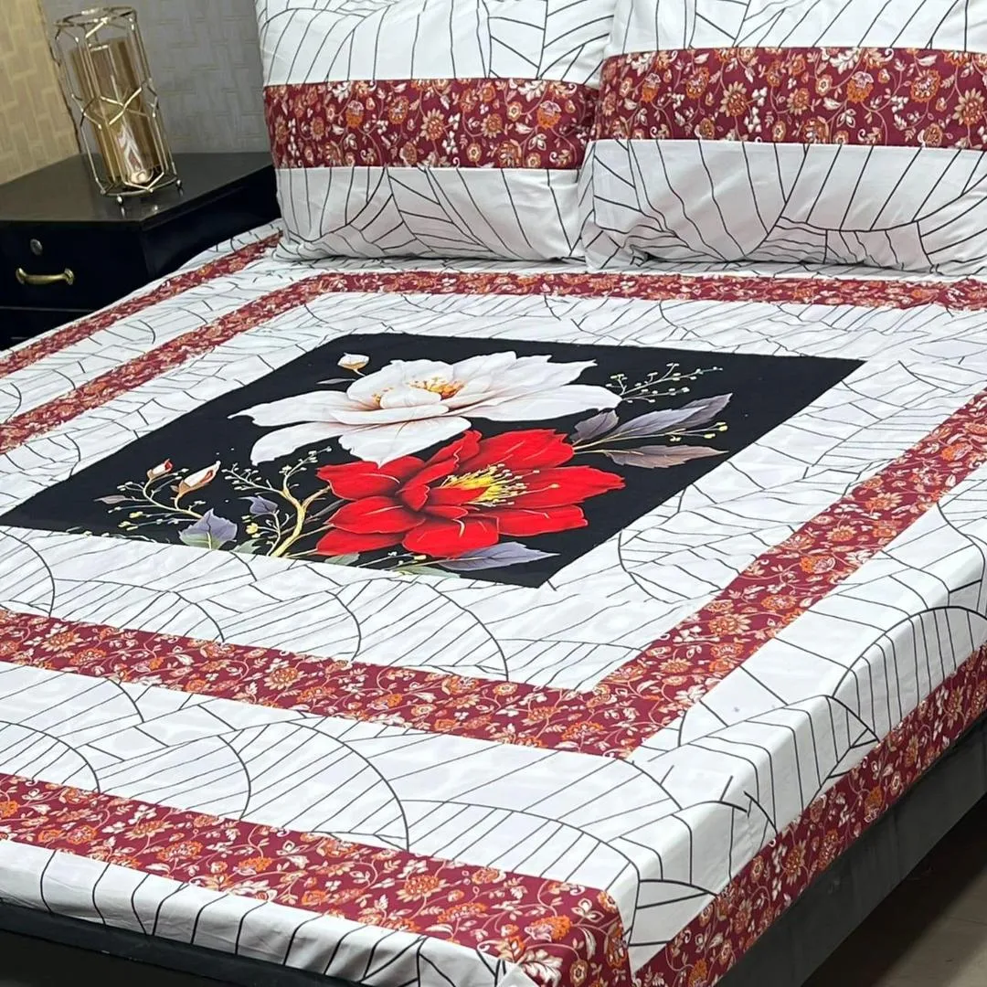 3 Pcs Cotton Sotton Patchwork Double Bedsheet