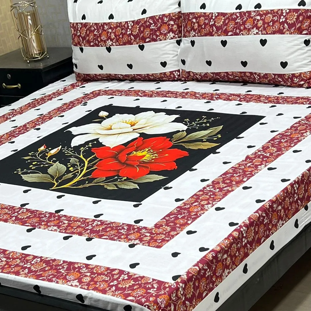 3 Pcs Cotton Sotton Patchwork Double Bedsheet
