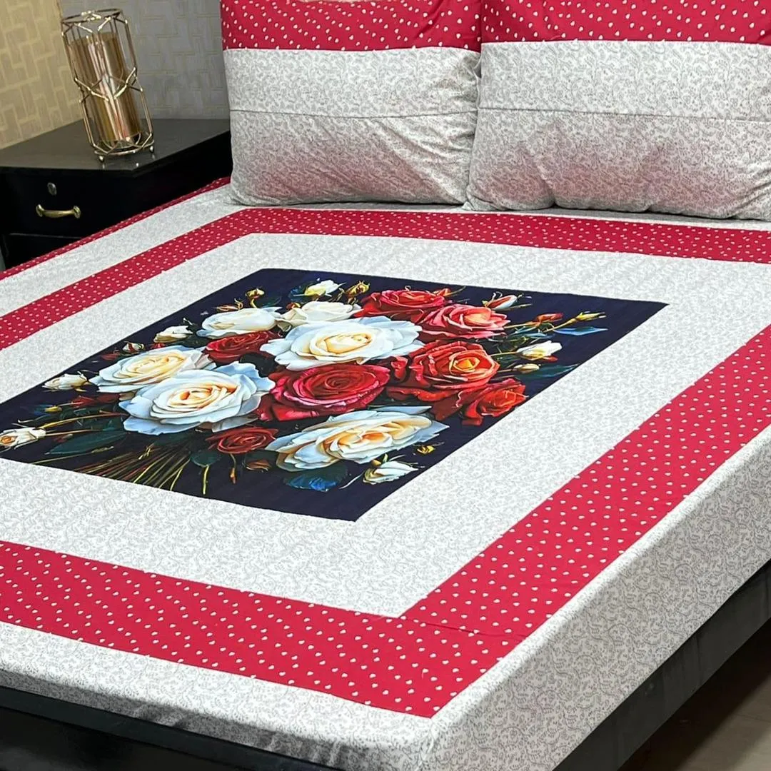 3 Pcs Cotton Sotton Patchwork Double Bedsheet