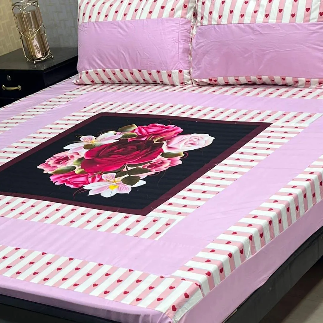 3 Pcs Cotton Sotton Patchwork Double Bedsheet