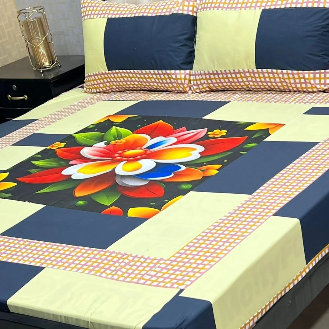 3 Pcs Cotton Sotton Patchwork Double Bedsheet