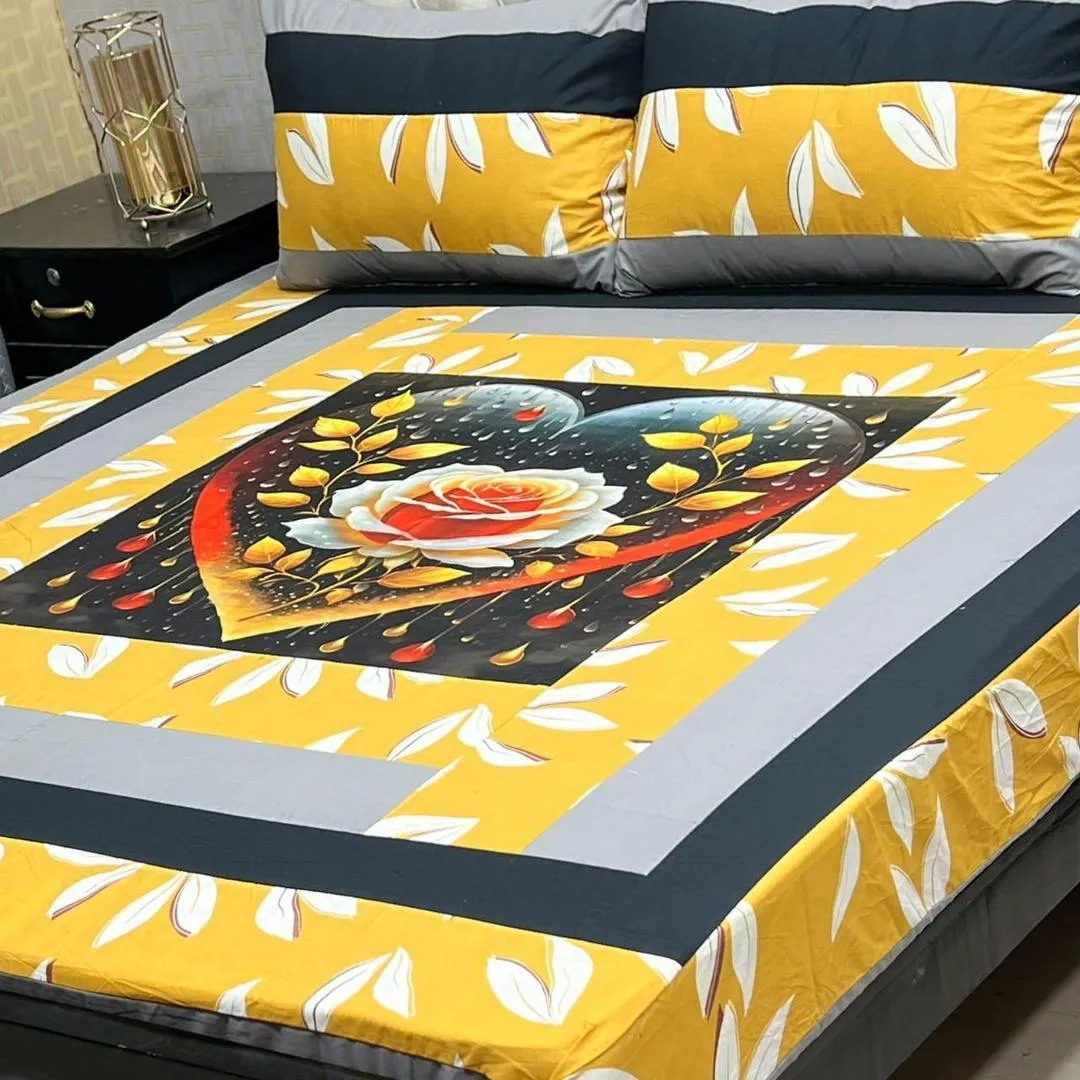 3 Pcs Cotton Sotton Patchwork Double Bedsheet