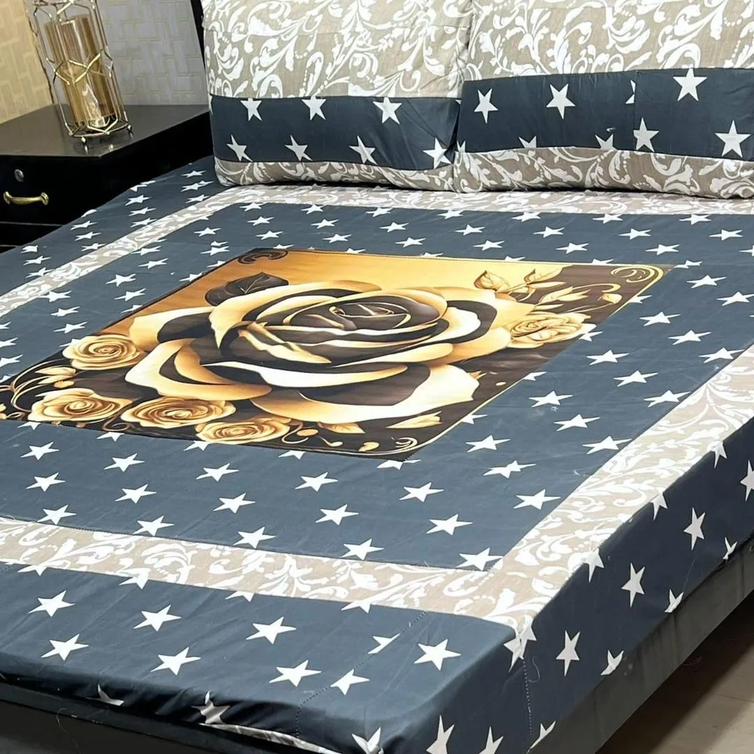 3 Pcs Cotton Sotton Patchwork Double Bedsheet