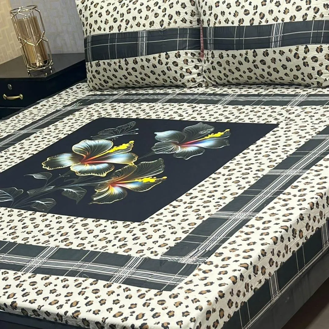 3 Pcs Cotton Sotton Patchwork Double Bedsheet