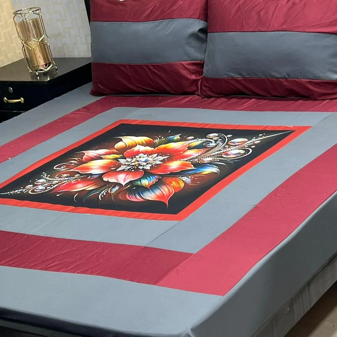 3 Pcs Cotton Sotton Patchwork Double Bedsheet