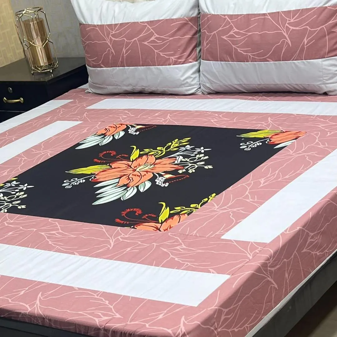 3 Pcs Cotton Sotton Patchwork Double Bedsheet