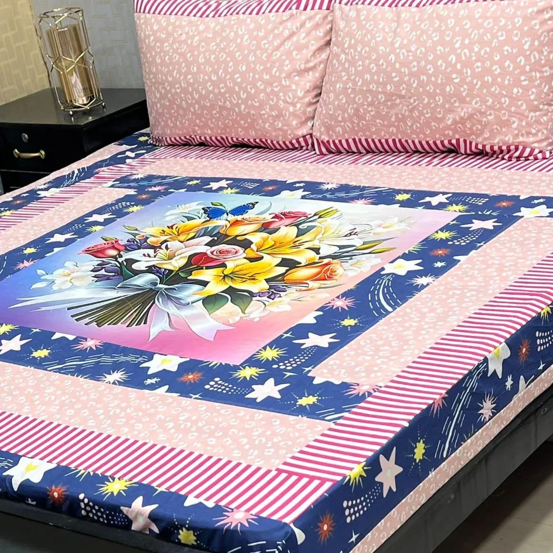 3 Pcs Cotton Sotton Patchwork Double Bedsheet
