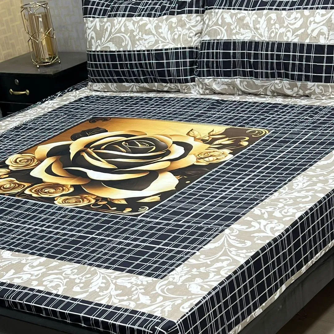 3 Pcs Cotton Sotton Patchwork Double Bedsheet