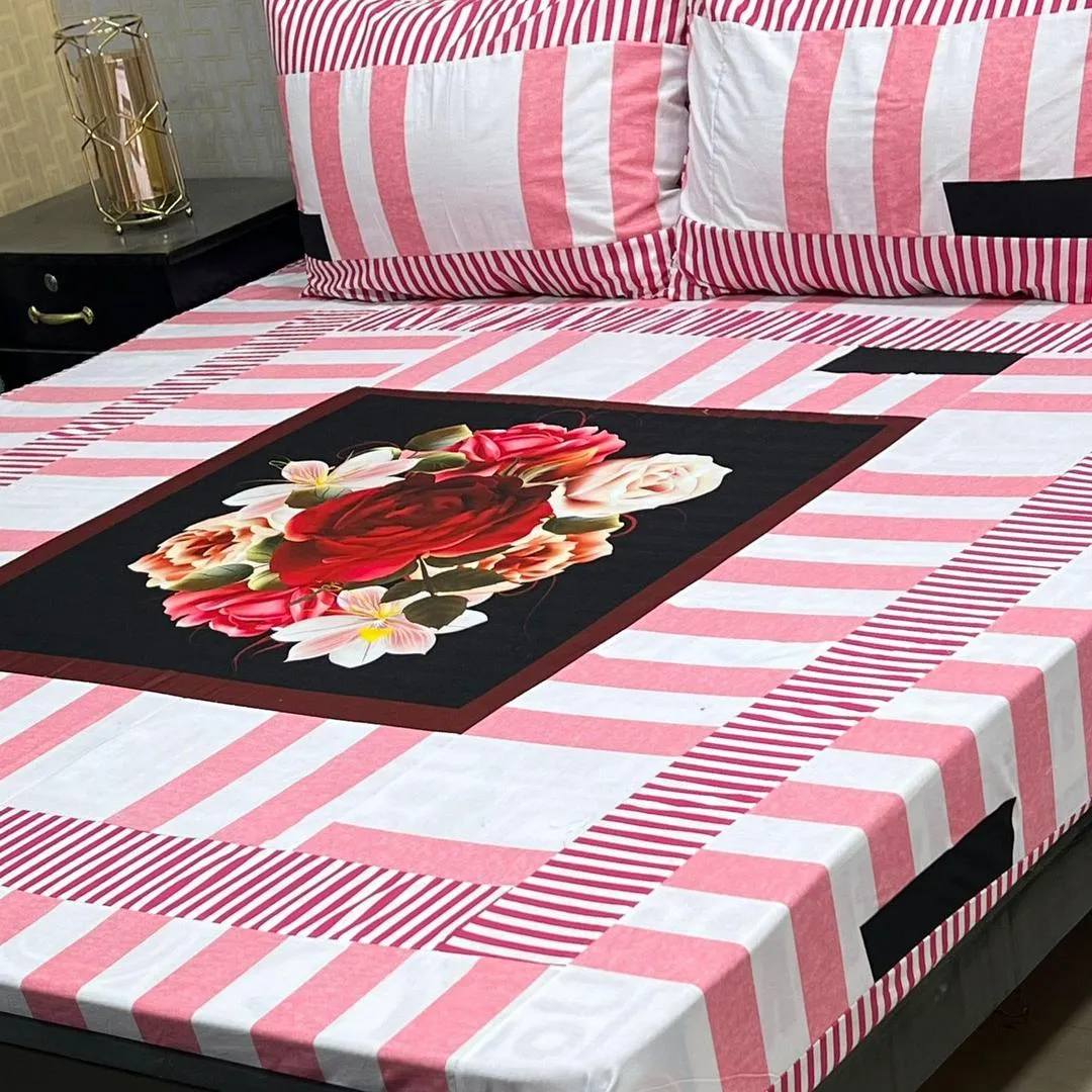 3 Pcs Cotton Sotton Patchwork Double Bedsheet