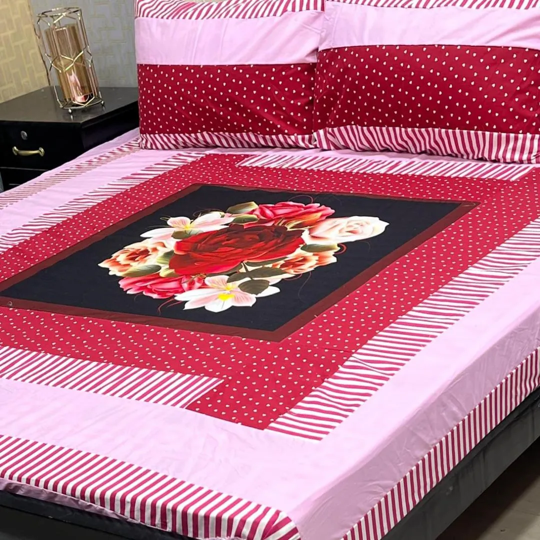 3 Pcs Cotton Sotton Patchwork Double Bedsheet