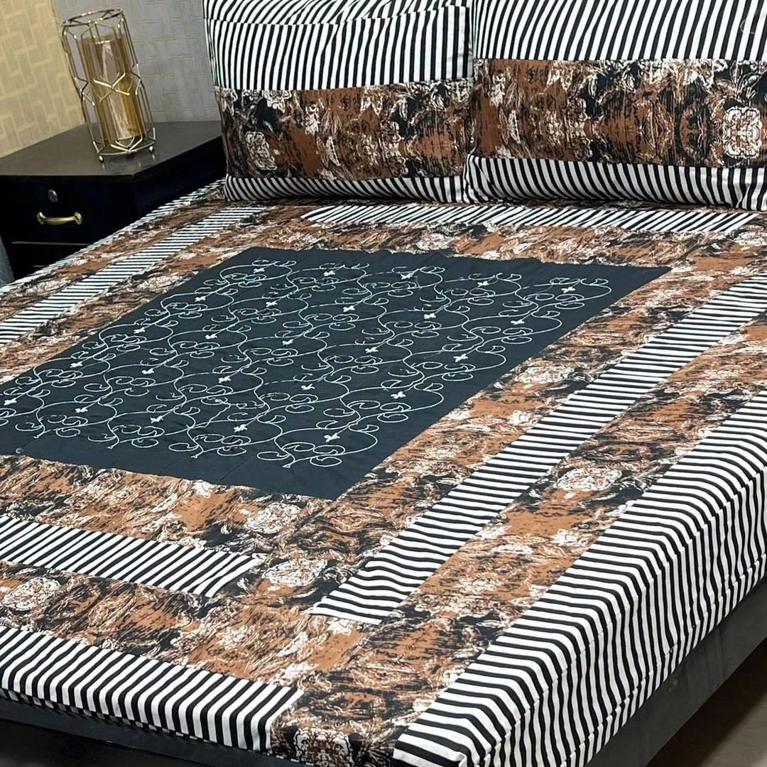 3 Pcs Cotton Patchwork Double Bedsheet
