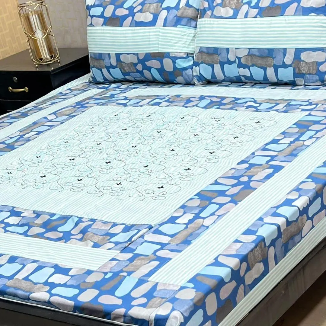3 Pcs Cotton Patchwork Double Bedsheet