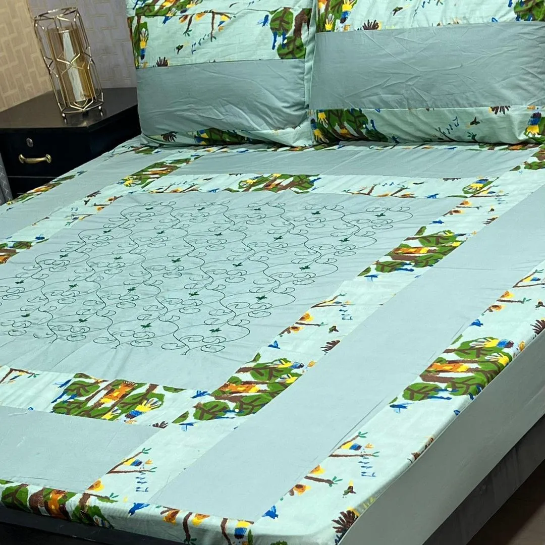 3 Pcs Cotton Patchwork Double Bedsheet