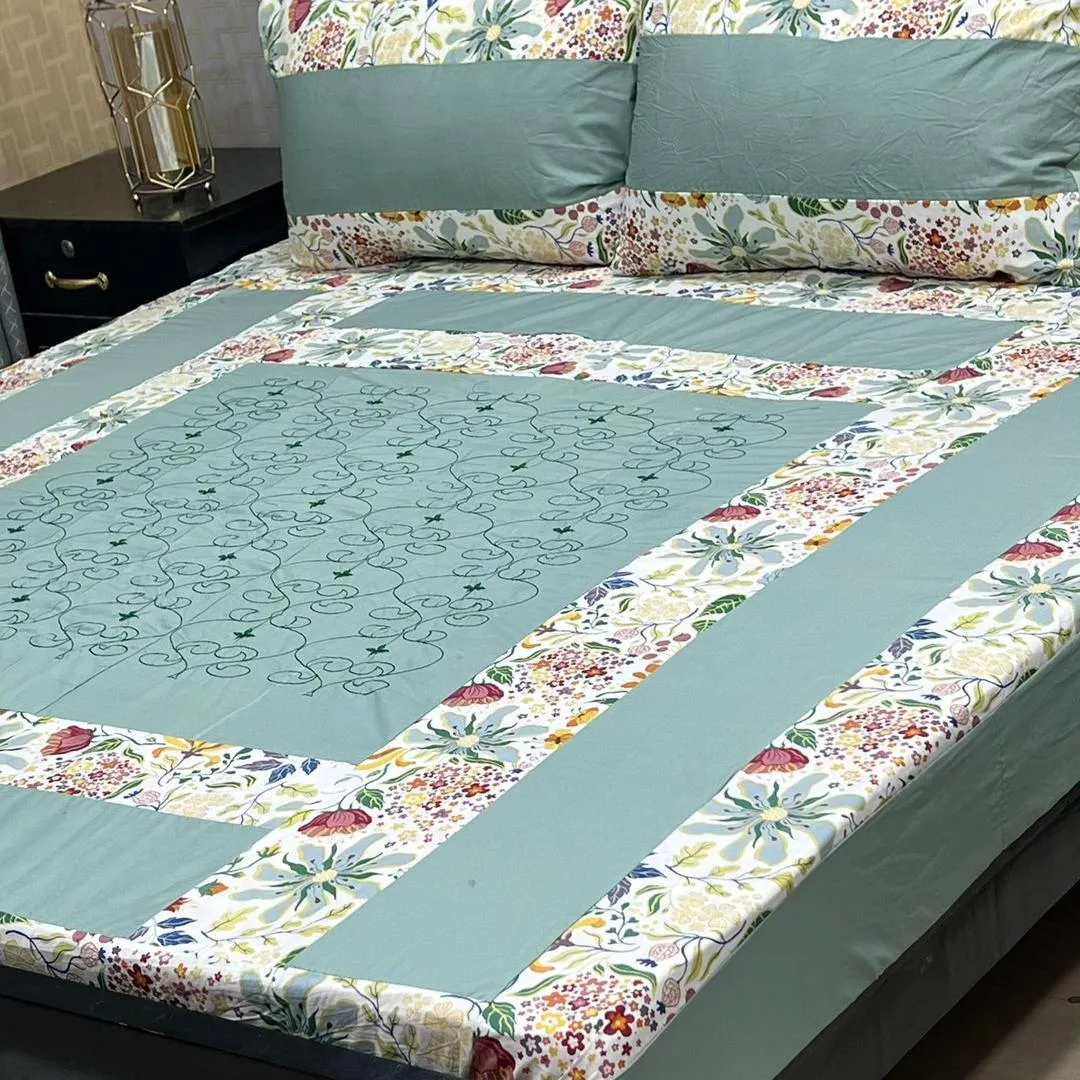 3 Pcs Cotton Patchwork Double Bedsheet