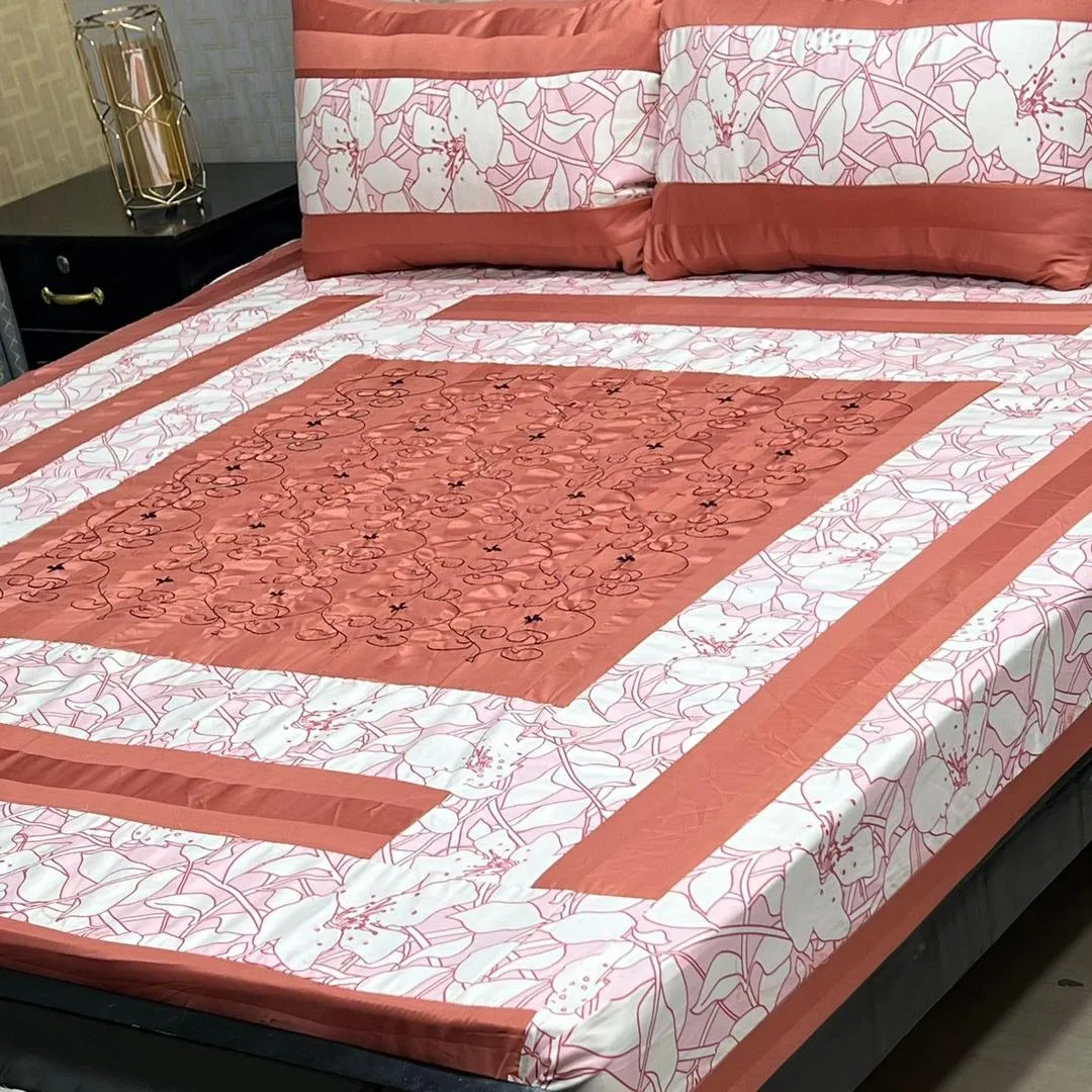 3 Pcs Cotton Patchwork Double Bedsheet