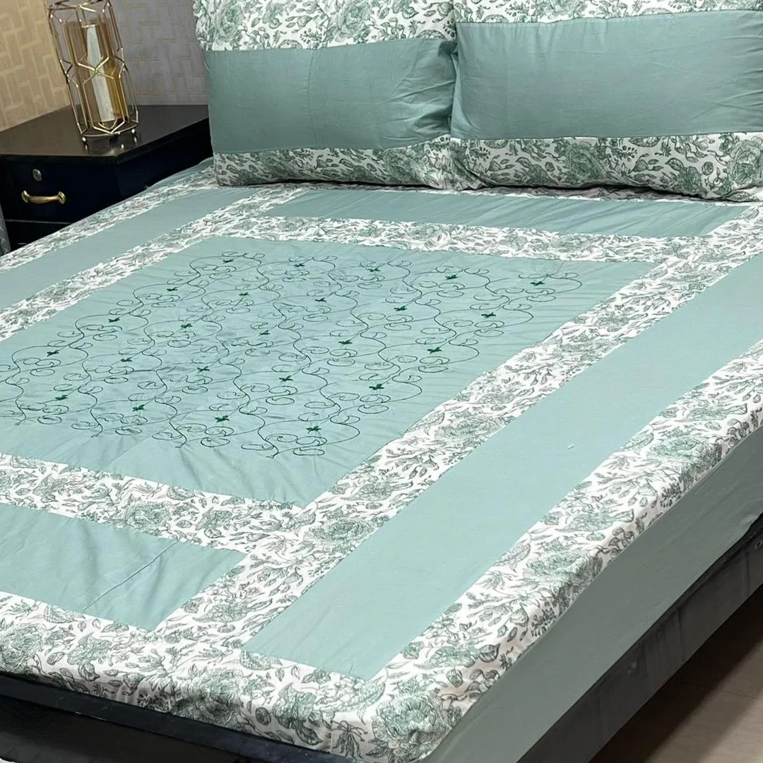 3 Pcs Cotton Patchwork Double Bedsheet