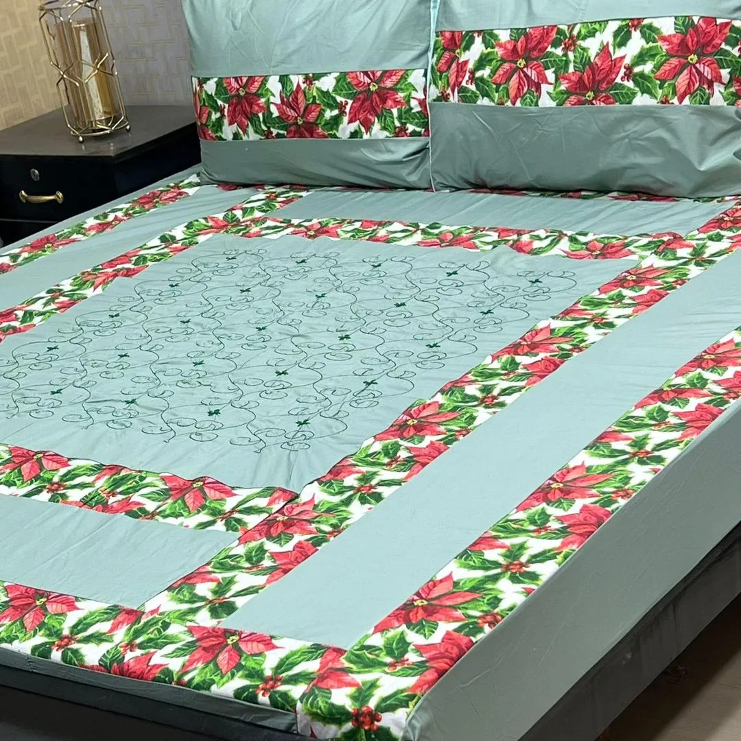 3 Pcs Cotton Patchwork Double Bedsheet