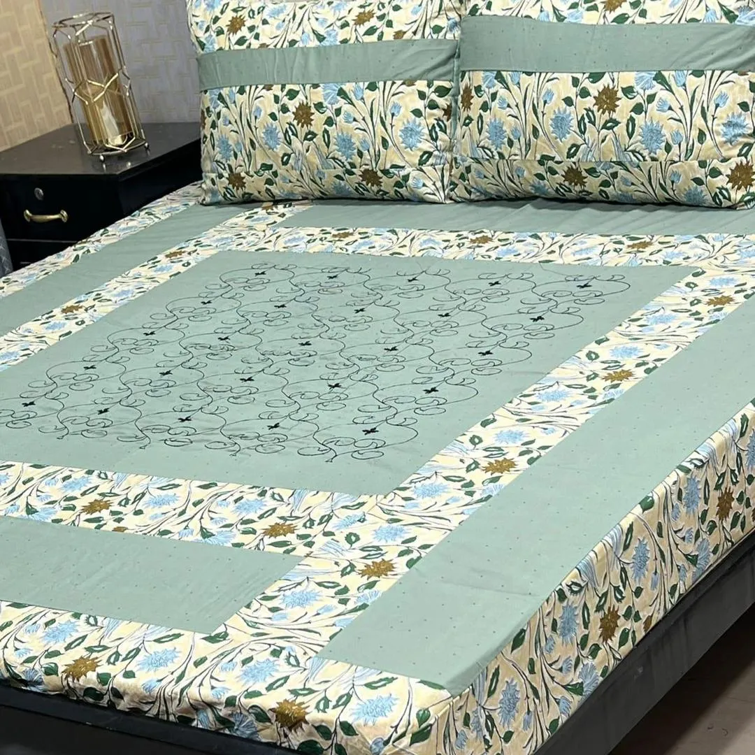 3 Pcs Cotton Patchwork Double Bedsheet